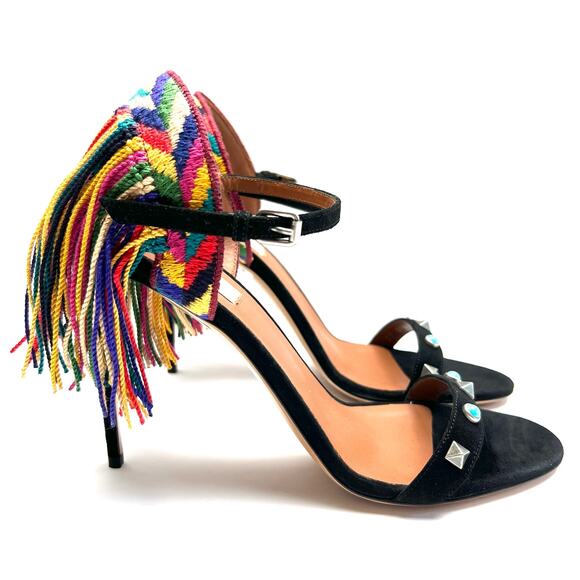 VALENTINO Rockstud Rolling Fringed Suede Ankle Strap Sandals EU 39 US 9 Heels - Picture 13 of 13